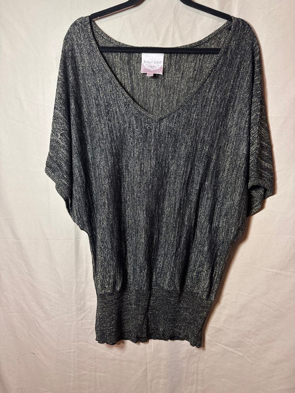 Romeo & Juliet Couture Black Gold Metallic Mini Dress Tunic Top Size Large